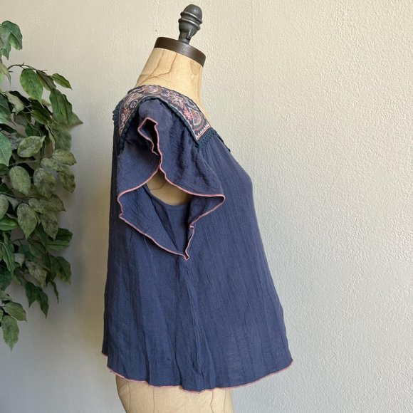 THML EMBROIDERED FLUTTER SLEEVE PEASANT TOP - Picture 3 of 7